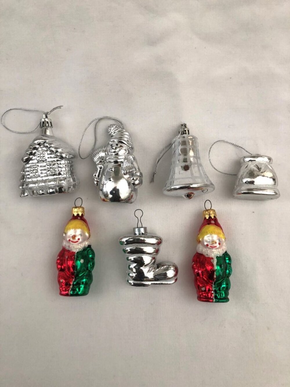 Vintage Mercury Glass Clowns Silver Christmas Ornaments Lot